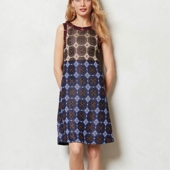 Anthropologie Cecilia Prado Jewel Tone Metallic Medallion Shift Dress Size MP - Picture 1 of 15
